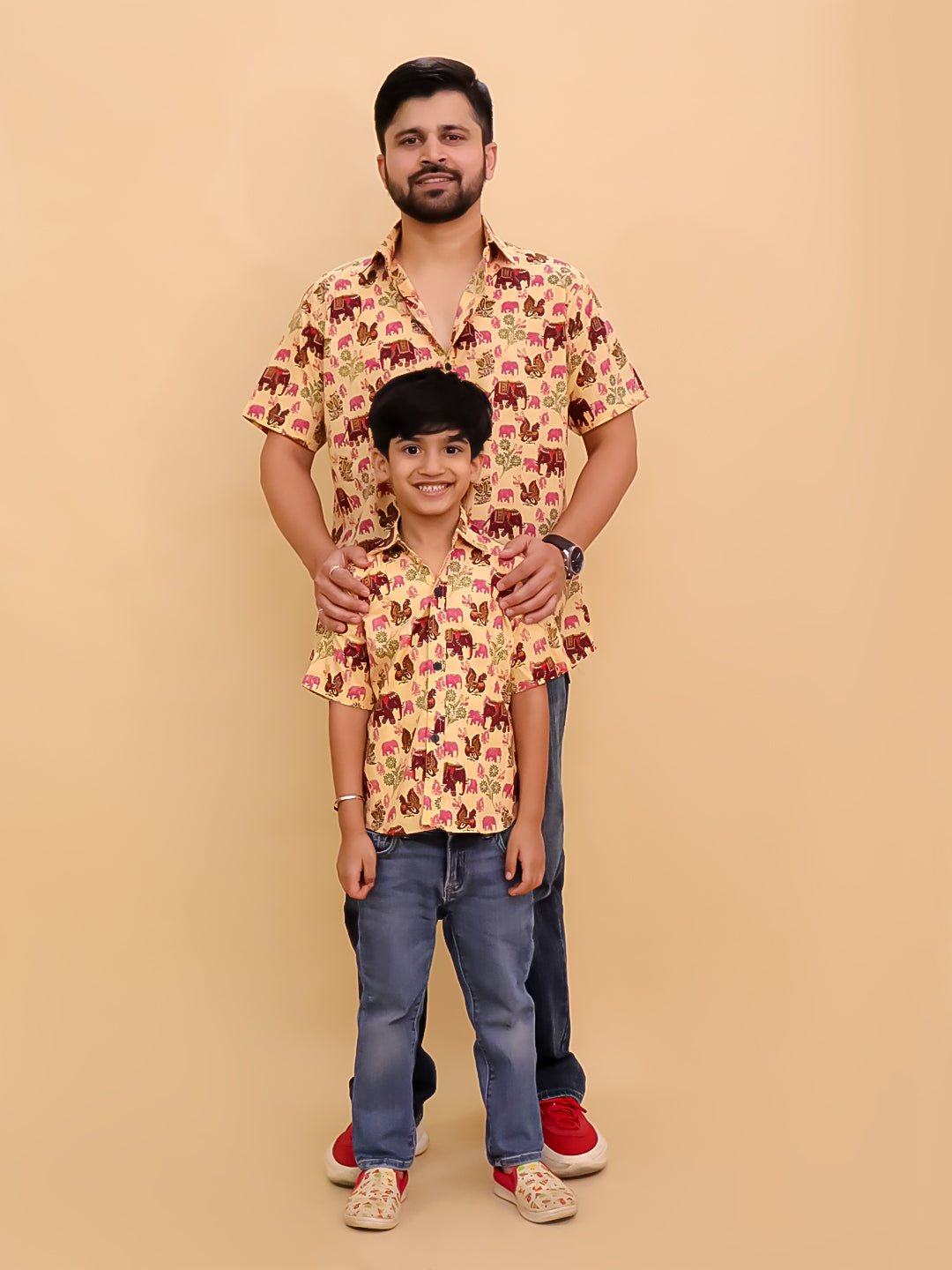 Gentle Giant Elephant Print Men's And Boy's Shirt Twinning Combo
