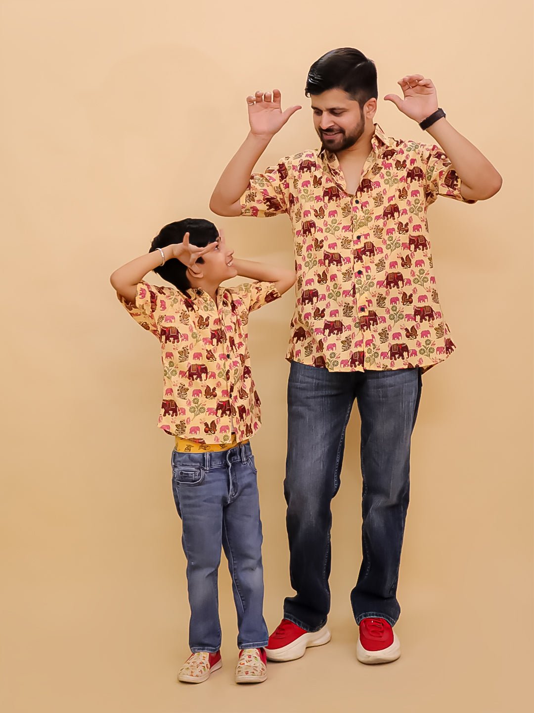 Gentle Giant Elephant Print Men's And Boy's Shirt Twinning Combo