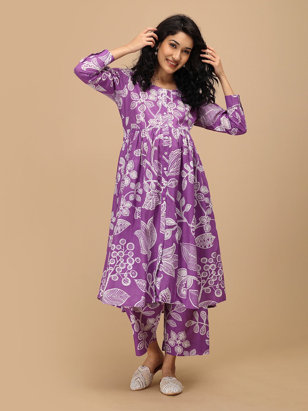  Ulta-Violet Beauty Nursing and Maternity Anarkali Kurta Set Purple