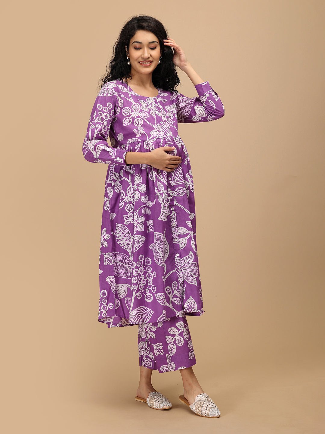  Ulta-Violet Beauty Nursing and Maternity Anarkali Kurta Set Purple