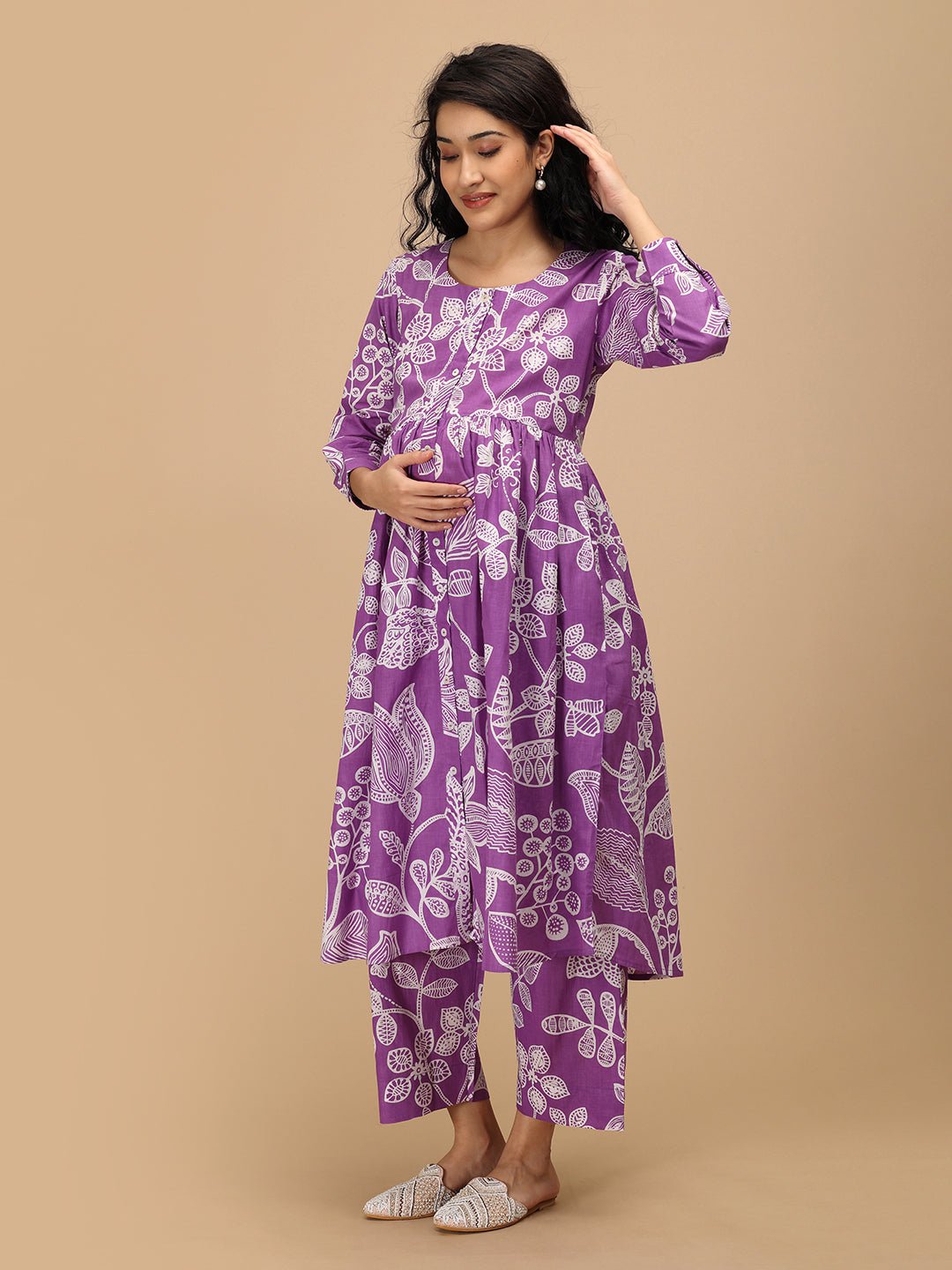  Ulta-Violet Beauty Nursing and Maternity Anarkali Kurta Set Purple