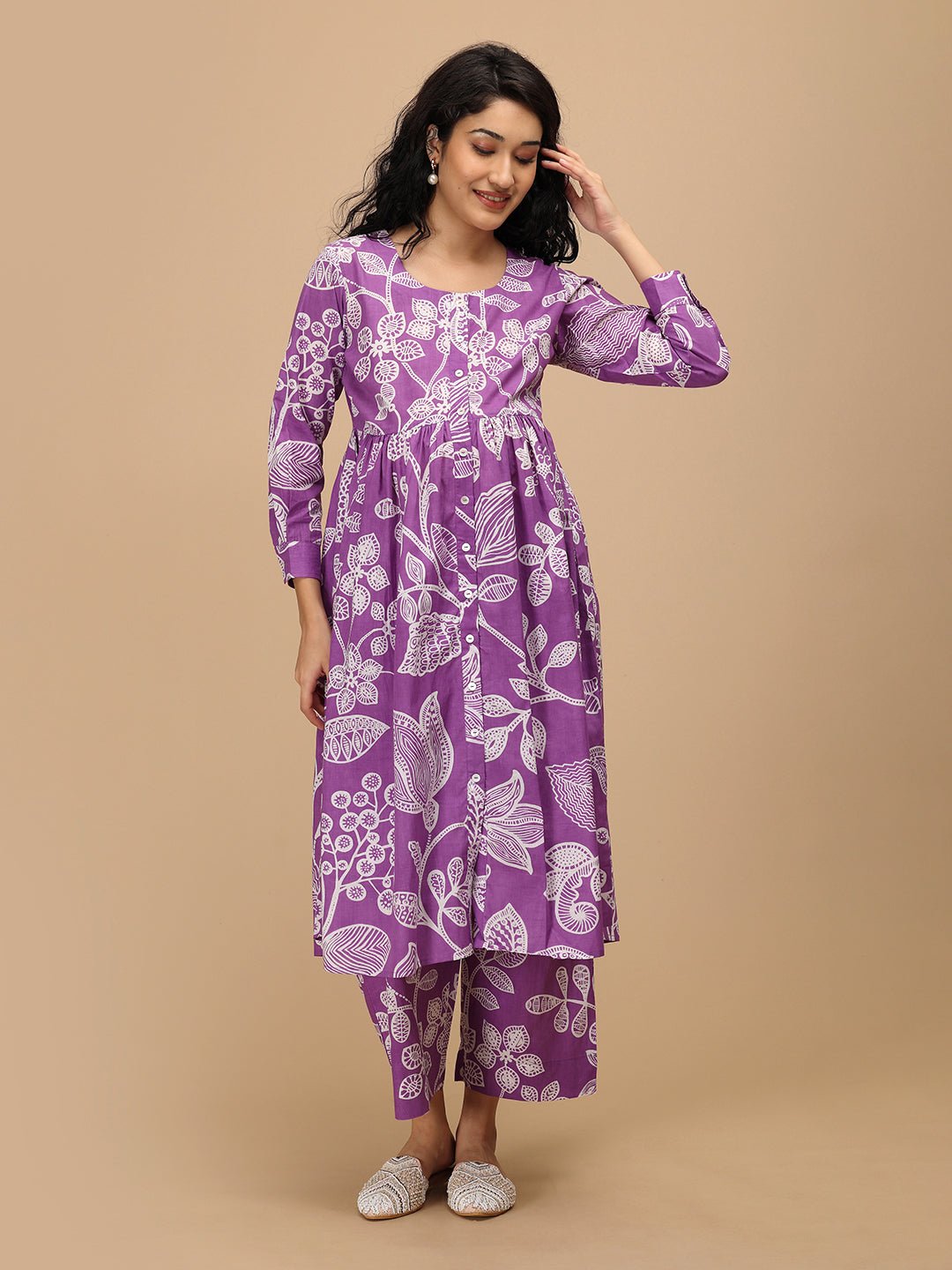  Ulta-Violet Beauty Nursing and Maternity Anarkali Kurta Set Purple