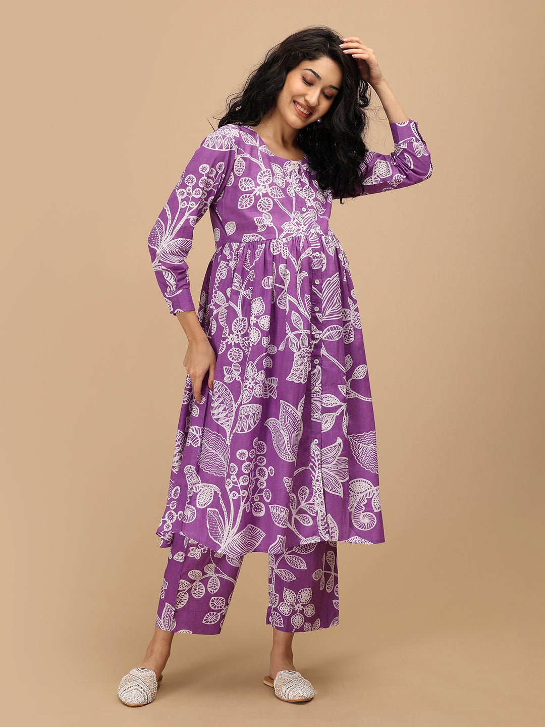  Ulta-Violet Beauty Nursing and Maternity Anarkali Kurta Set Purple