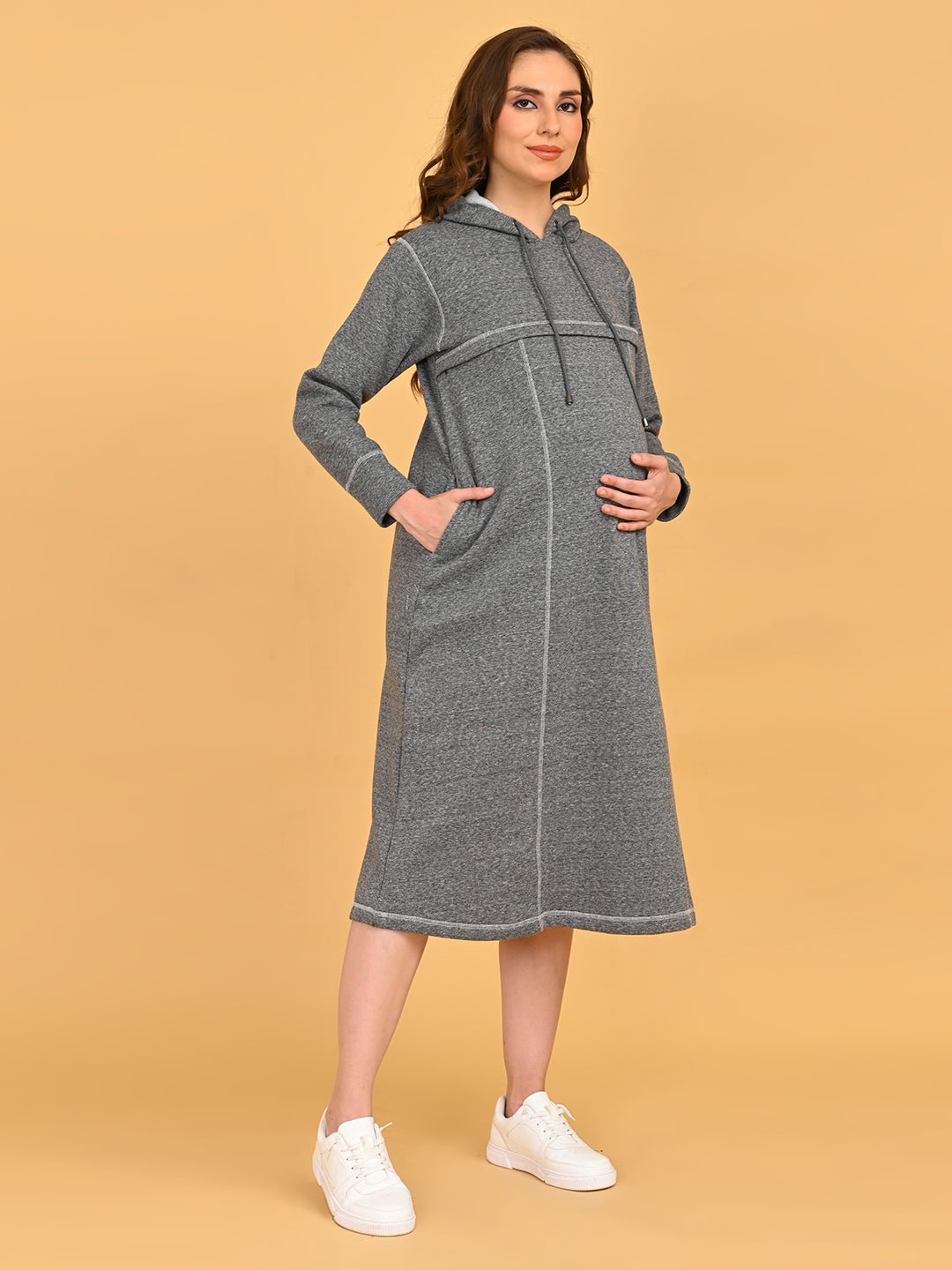  Undercover Cozy Maternity and Nursing Hoodie Dress Grey