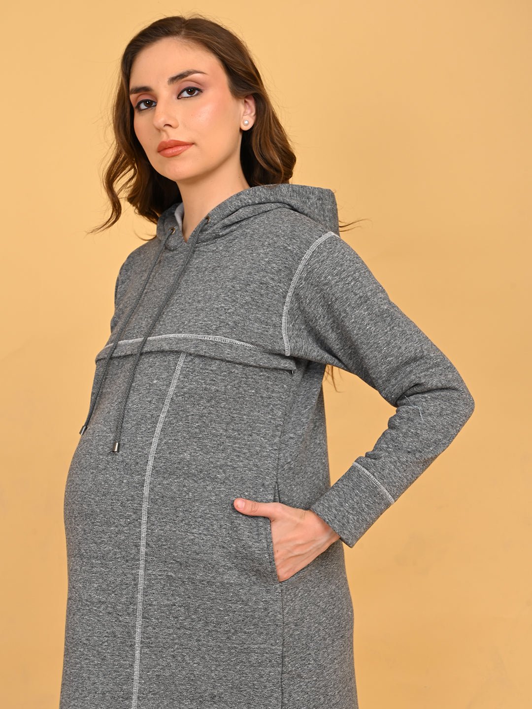  Undercover Cozy Maternity and Nursing Hoodie Dress Grey