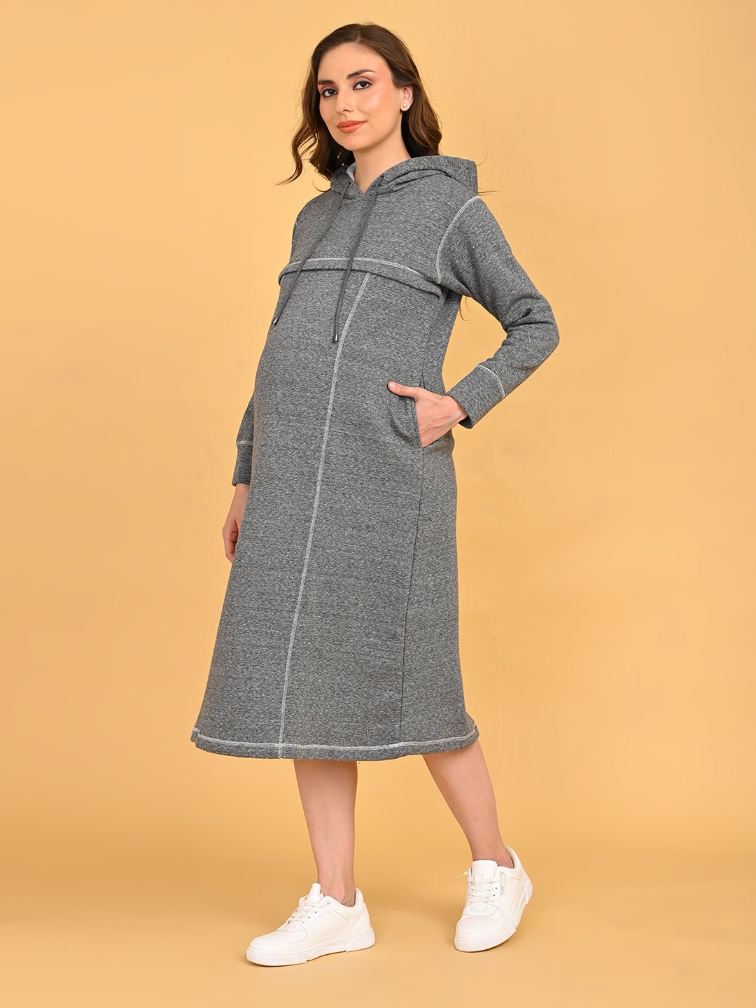  Undercover Cozy Maternity and Nursing Hoodie Dress Grey