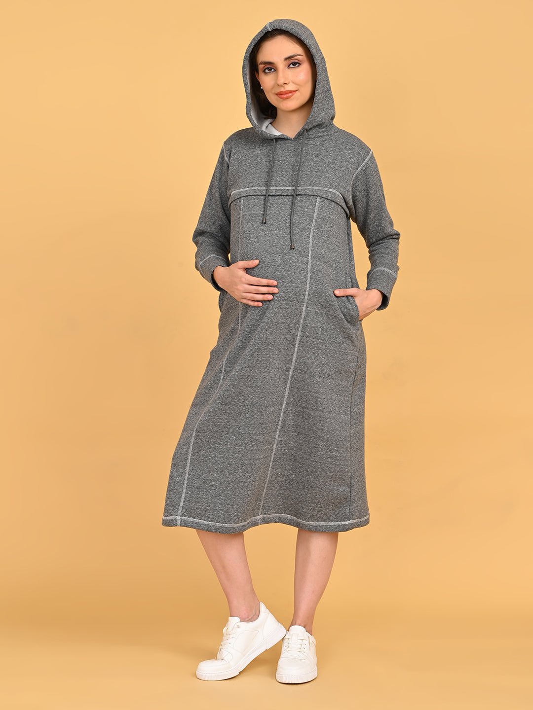  Undercover Cozy Maternity and Nursing Hoodie Dress Grey