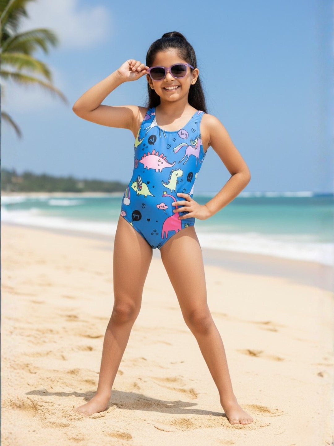 Unicorn And Dino Dream Girls Swimsuit With Headband