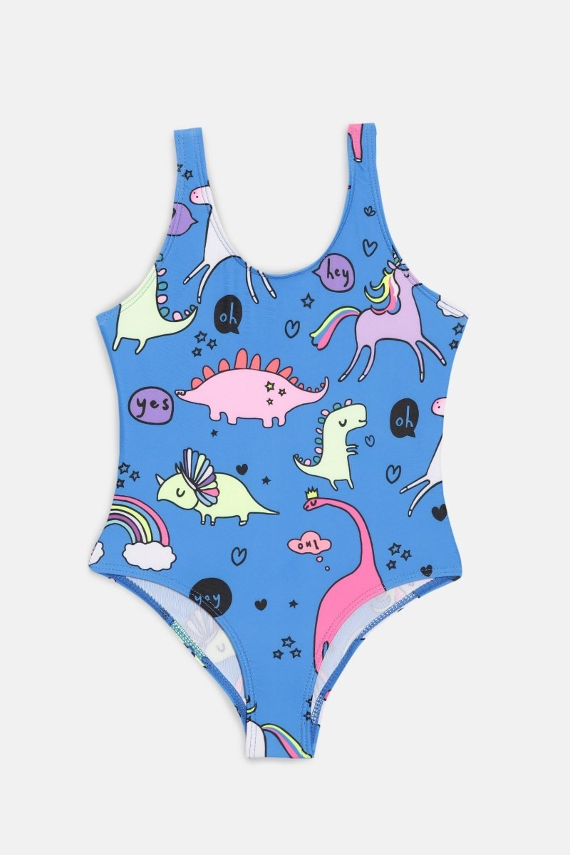 Unicorn And Dino Dream Girls Swimsuit With Headband