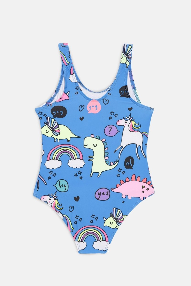Unicorn And Dino Dream Girls Swimsuit With Headband