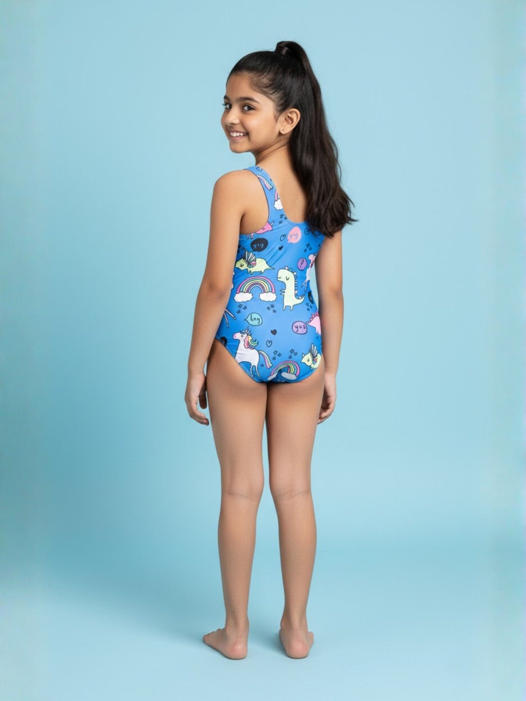 Unicorn And Dino Dream Girls Swimsuit With Headband