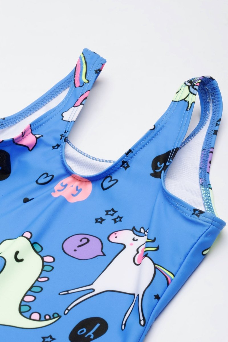 Unicorn And Dino Dream Girls Swimsuit With Headband