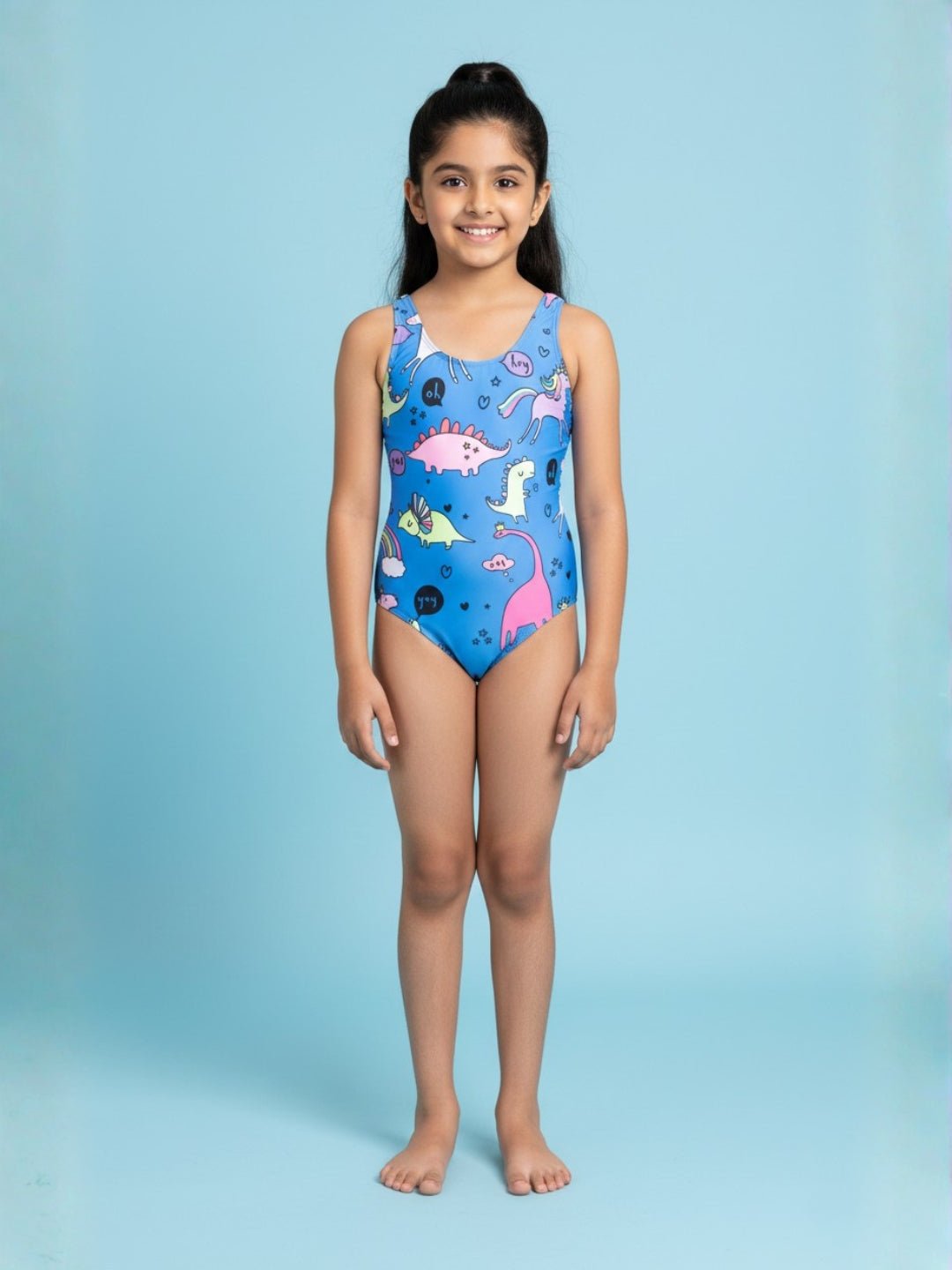 Unicorn And Dino Dream Girls Swimsuit With Headband