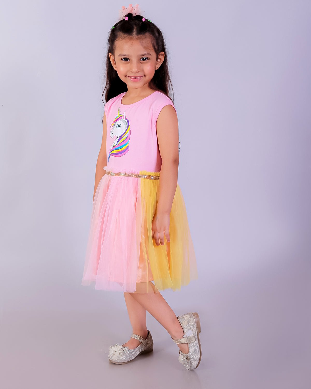 Unicorn Tulle Round Neck Sleeveless Girls Casual Dress For Kids