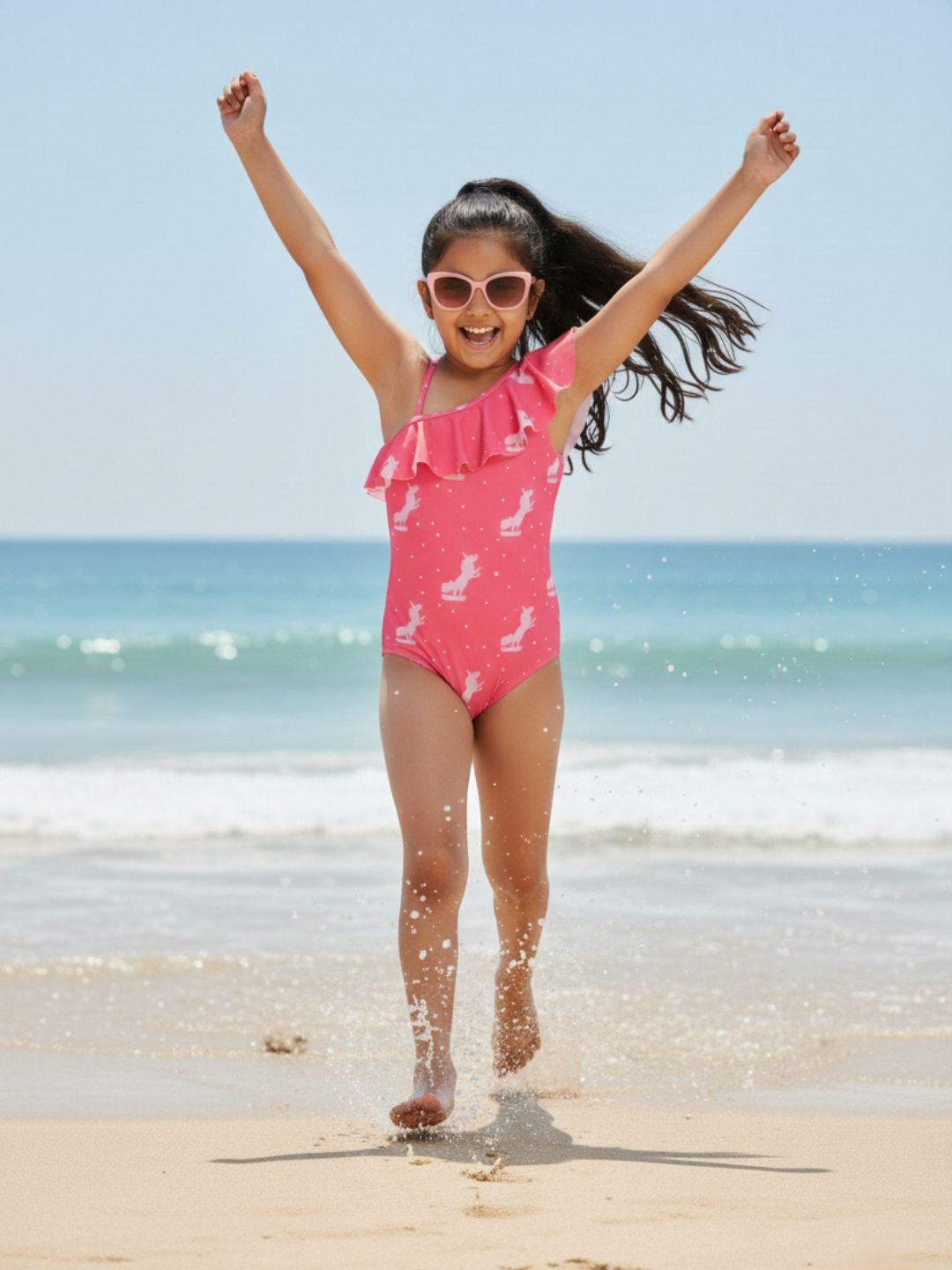 Unicorn Wave Girls Ruffle Sleeveless Swimsuit