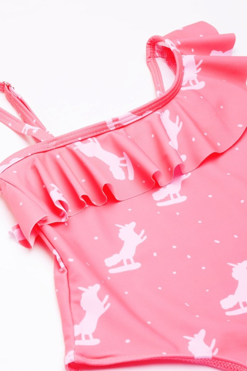 Unicorn Wave Girls Ruffle Sleeveless Swimsuit