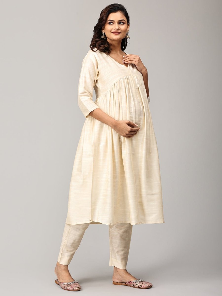  Vanilla Chai Maternity and Nursing Silk Kurta Set Off White