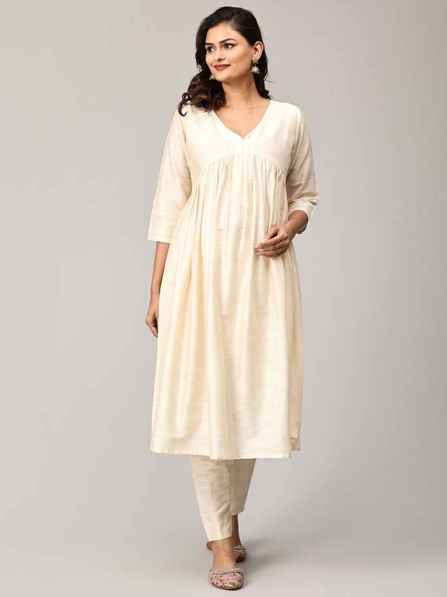  Vanilla Chai Maternity and Nursing Silk Kurta Set Off White