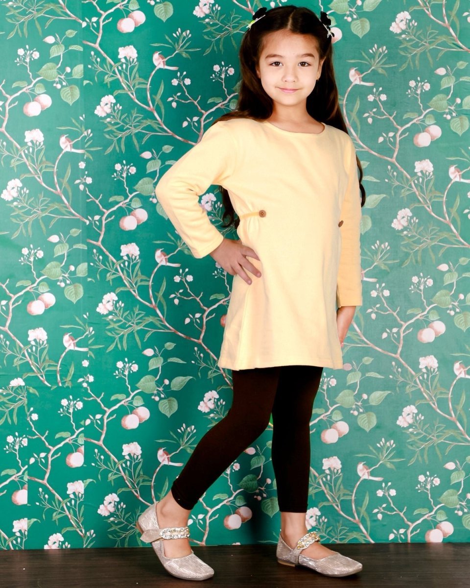 Vanilla Custard Girls Sweater Dress And Brown Leggings Set