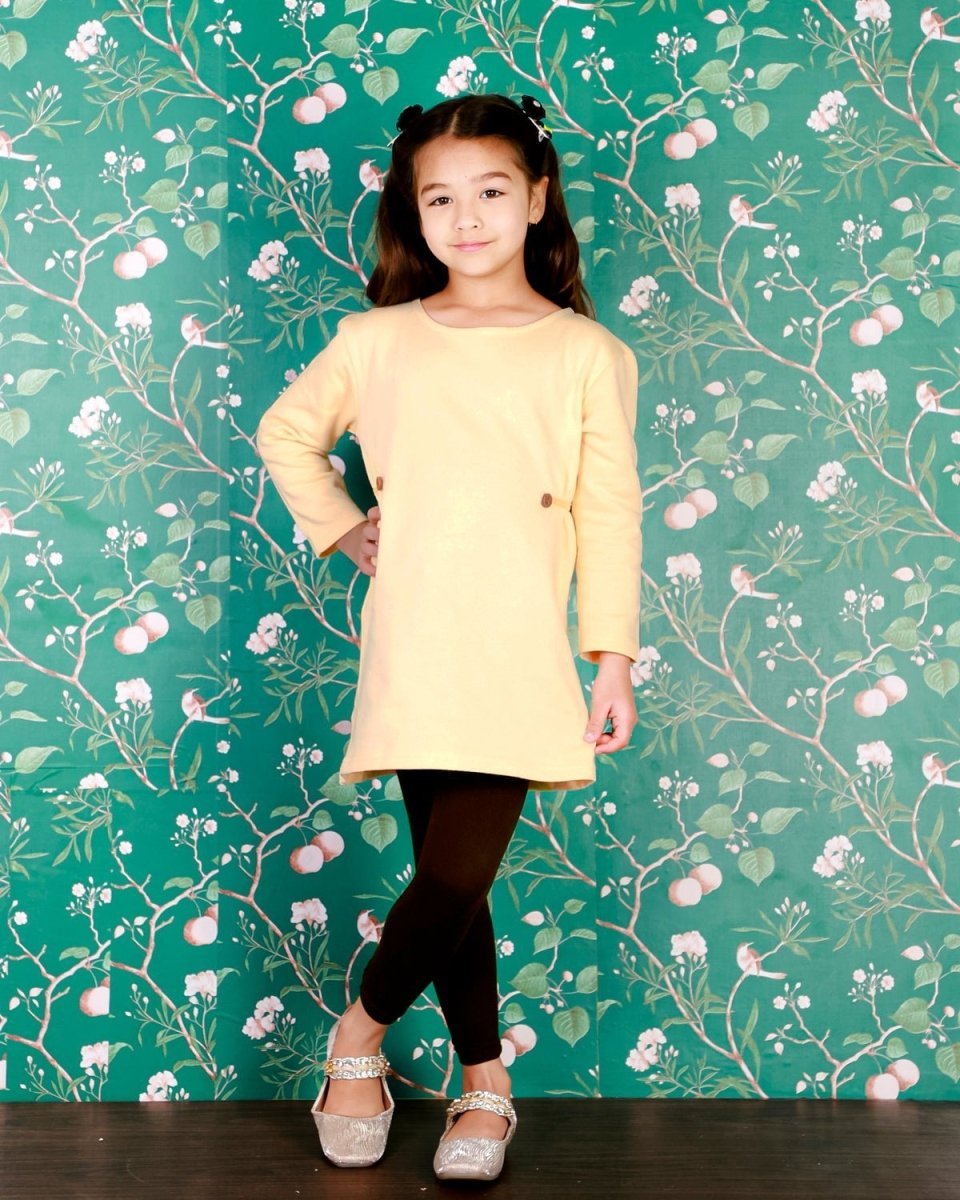 Vanilla Custard Girls Sweater Dress And Brown Leggings Set