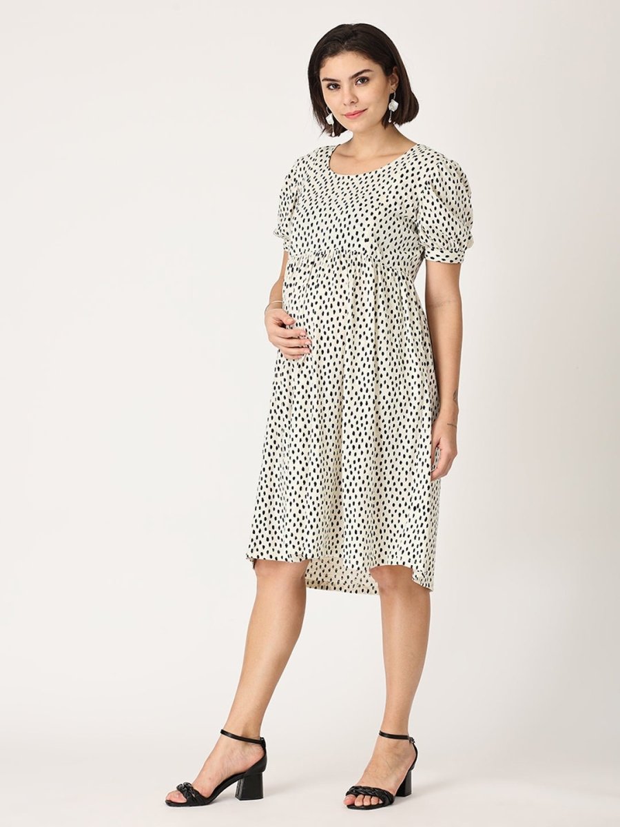  Vanilla Ice Polka Dot Maternity and Nursing Dress White