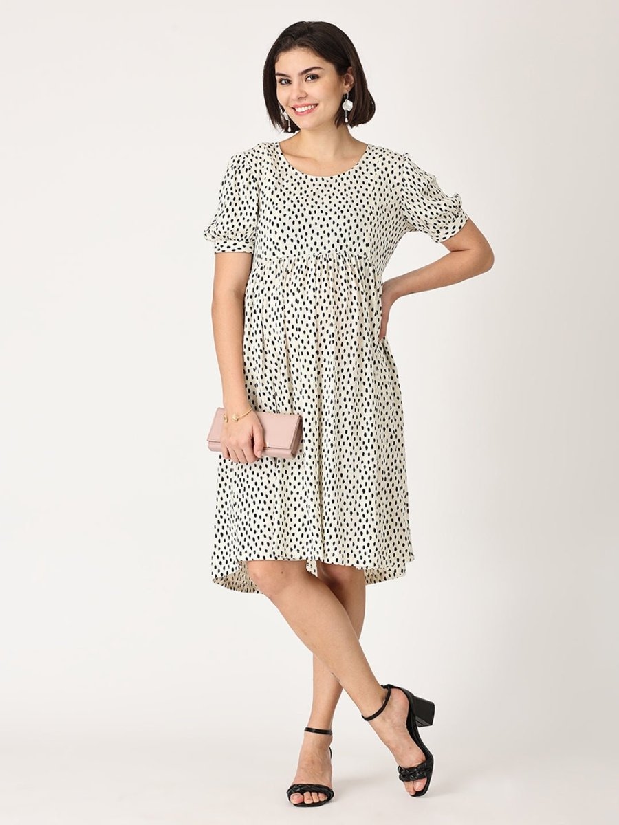  Vanilla Ice Polka Dot Maternity and Nursing Dress White