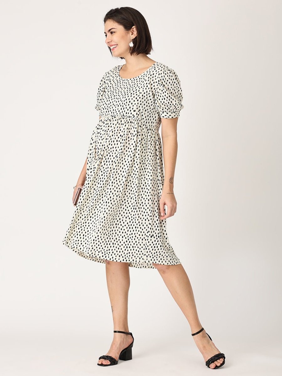  Vanilla Ice Polka Dot Maternity and Nursing Dress White