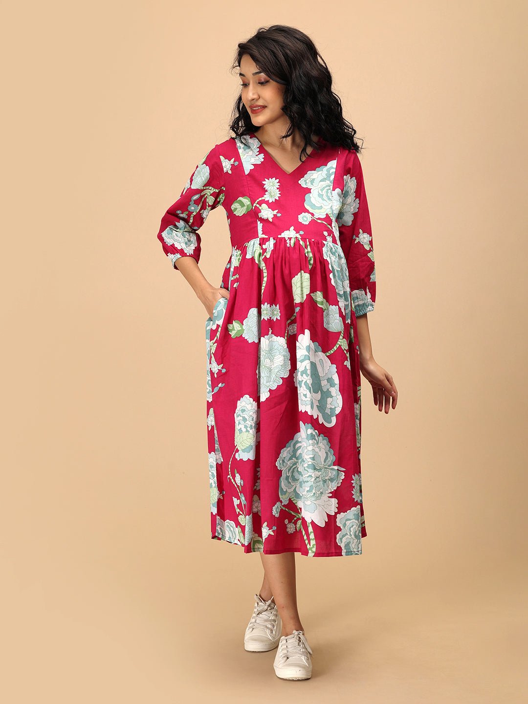  Velvet Petals Maternity and Nursing Dress Magenta