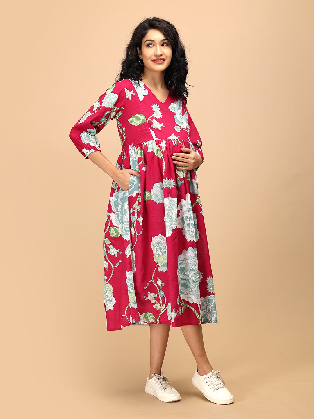  Velvet Petals Maternity and Nursing Dress Magenta