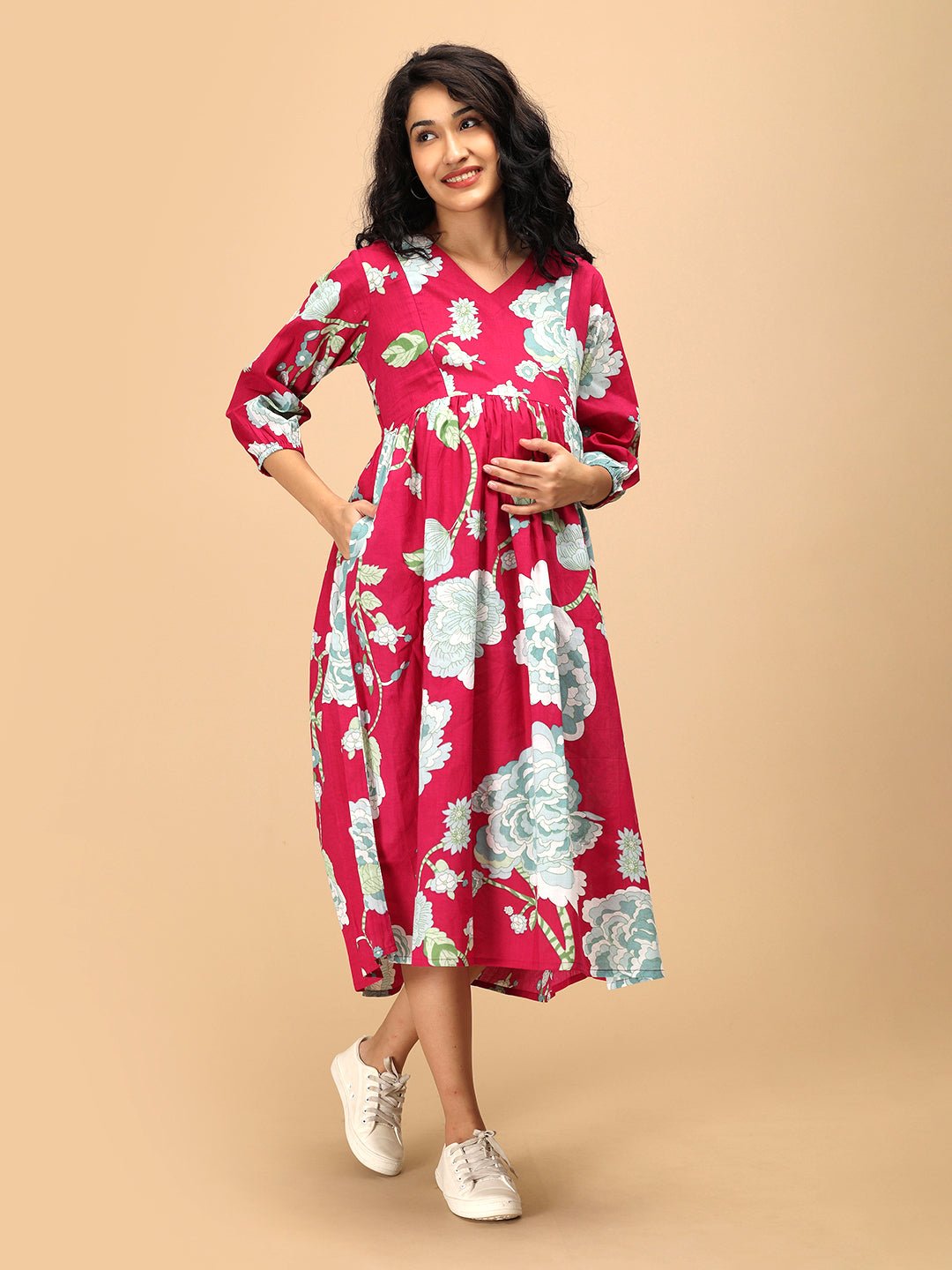  Velvet Petals Maternity and Nursing Dress Magenta