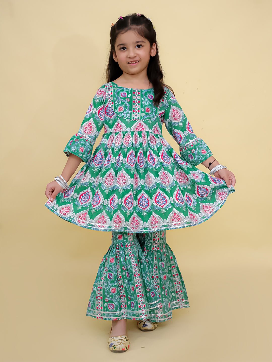 Verdi Vitaa Print Girls Anarkali Sharara Set