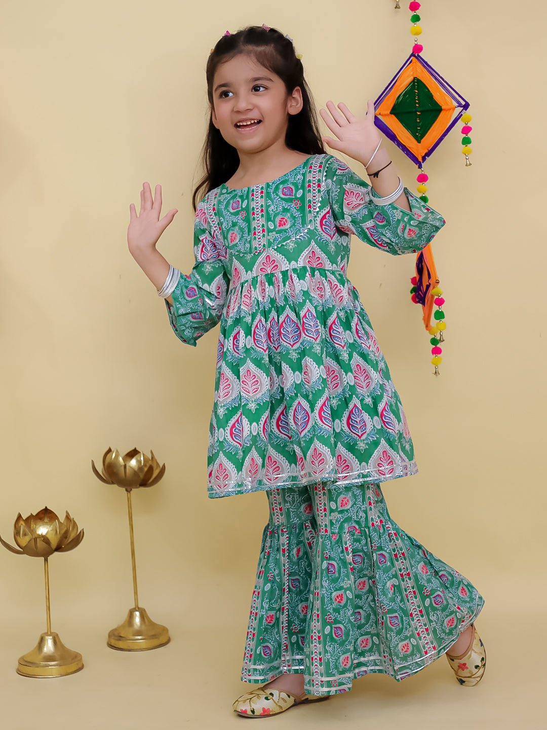 Verdi Vitaa Print Girls Anarkali Sharara Set