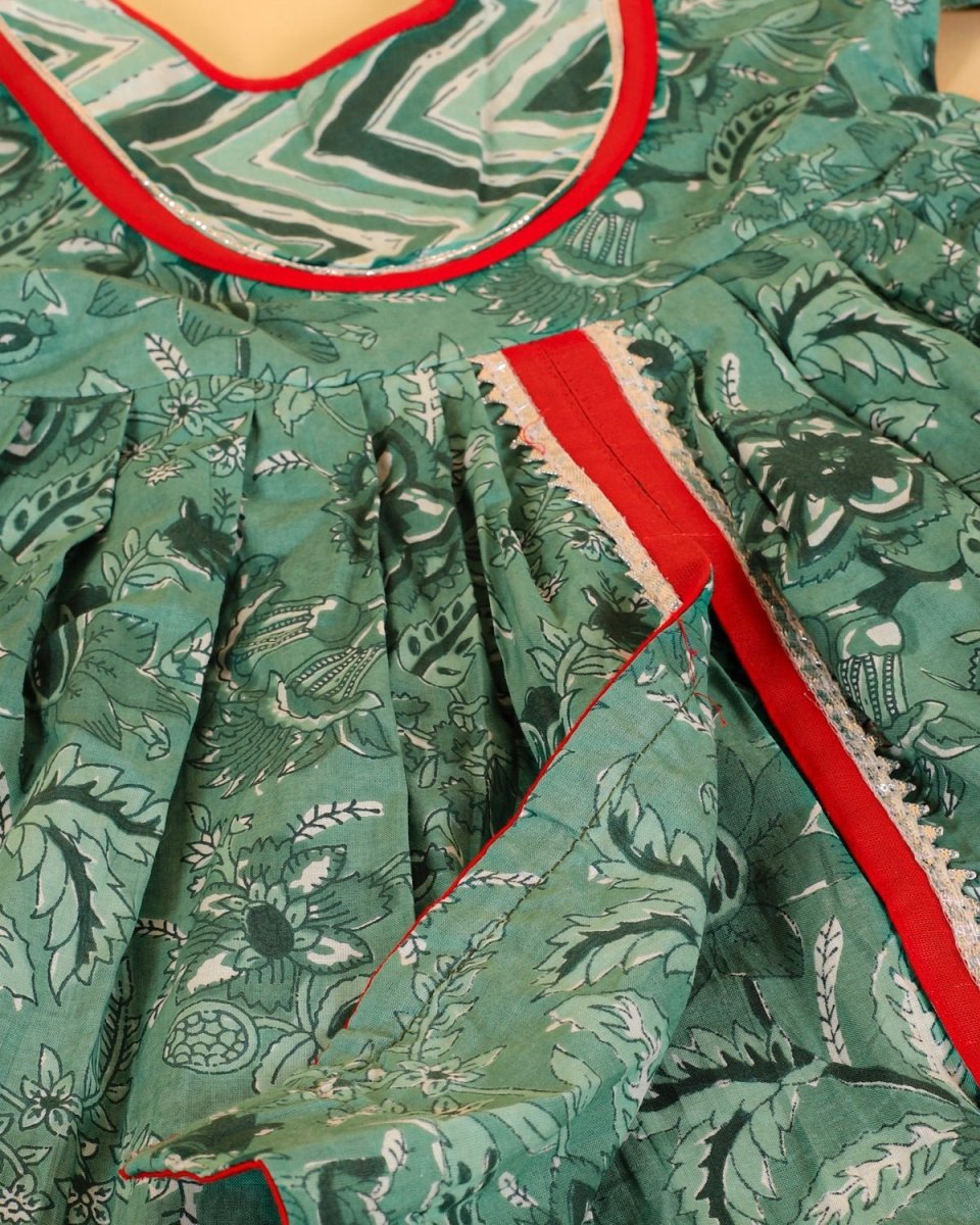 Viridian Green Girls Anarkali Sharara Set