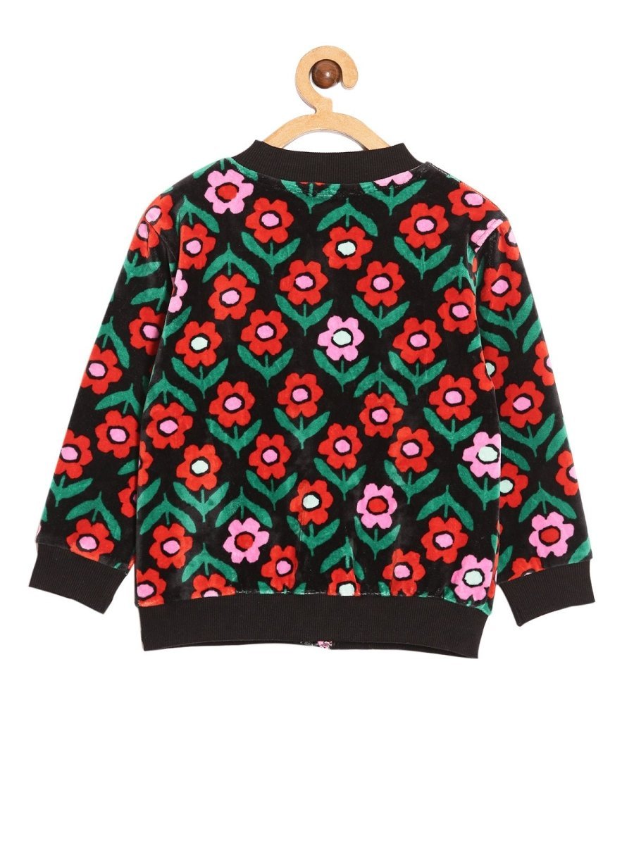  Vivid Floral Girls Velvet Bomber Jacket
