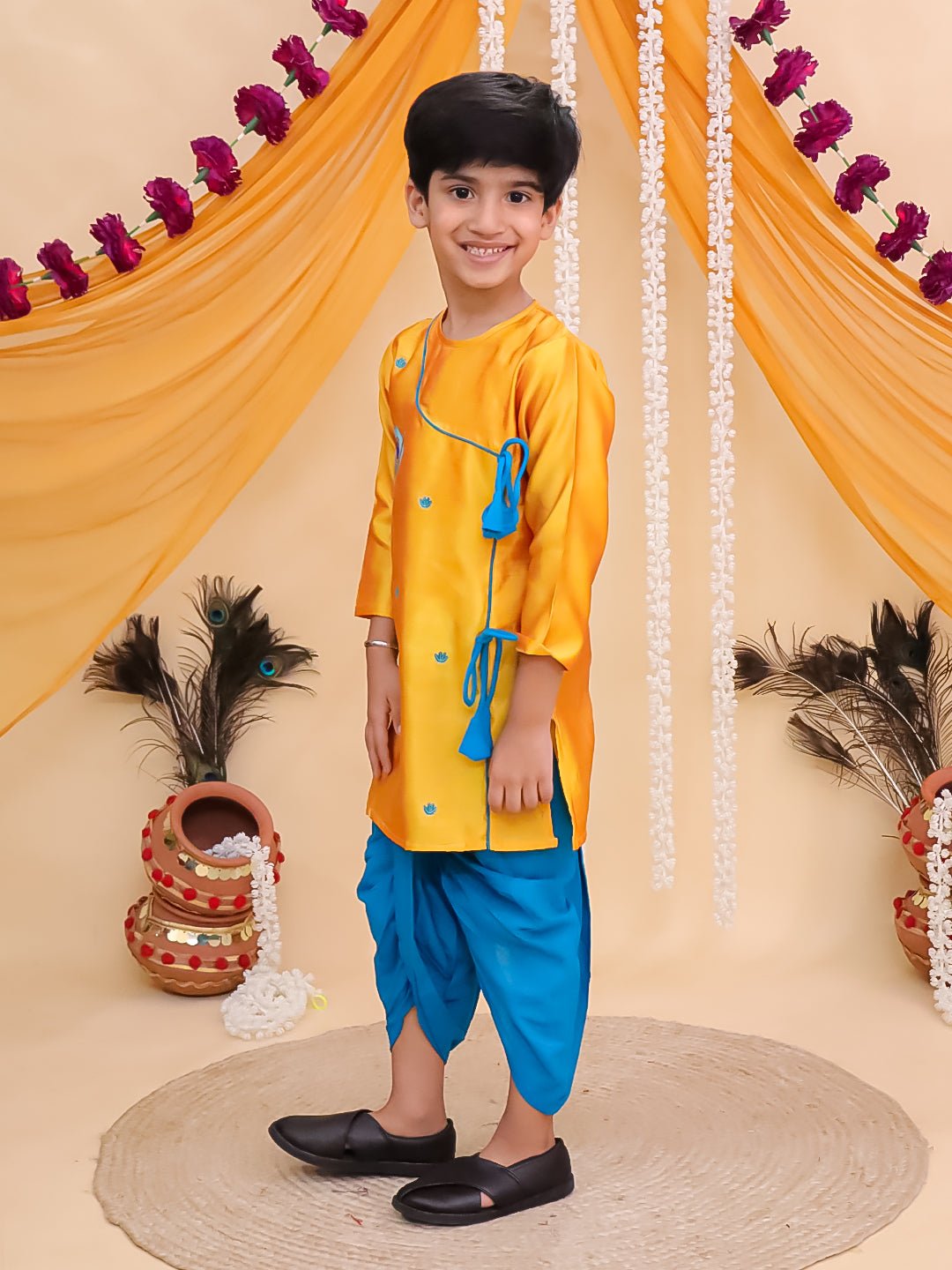 Vrindavan Vibe Embroidered Boys Dhoti Kurta Set