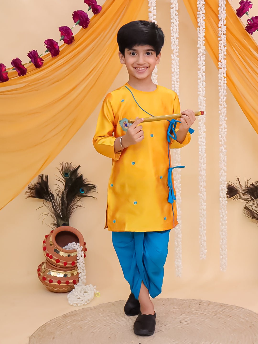 Vrindavan Vibe Embroidered Boys Dhoti Kurta Set