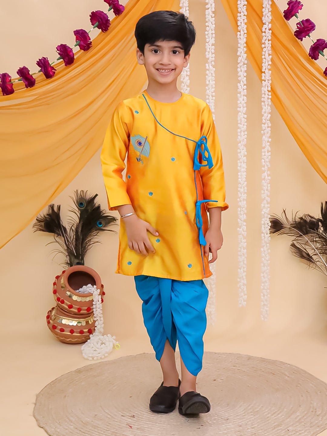 Vrindavan Vibe Embroidered Boys Dhoti Kurta Set