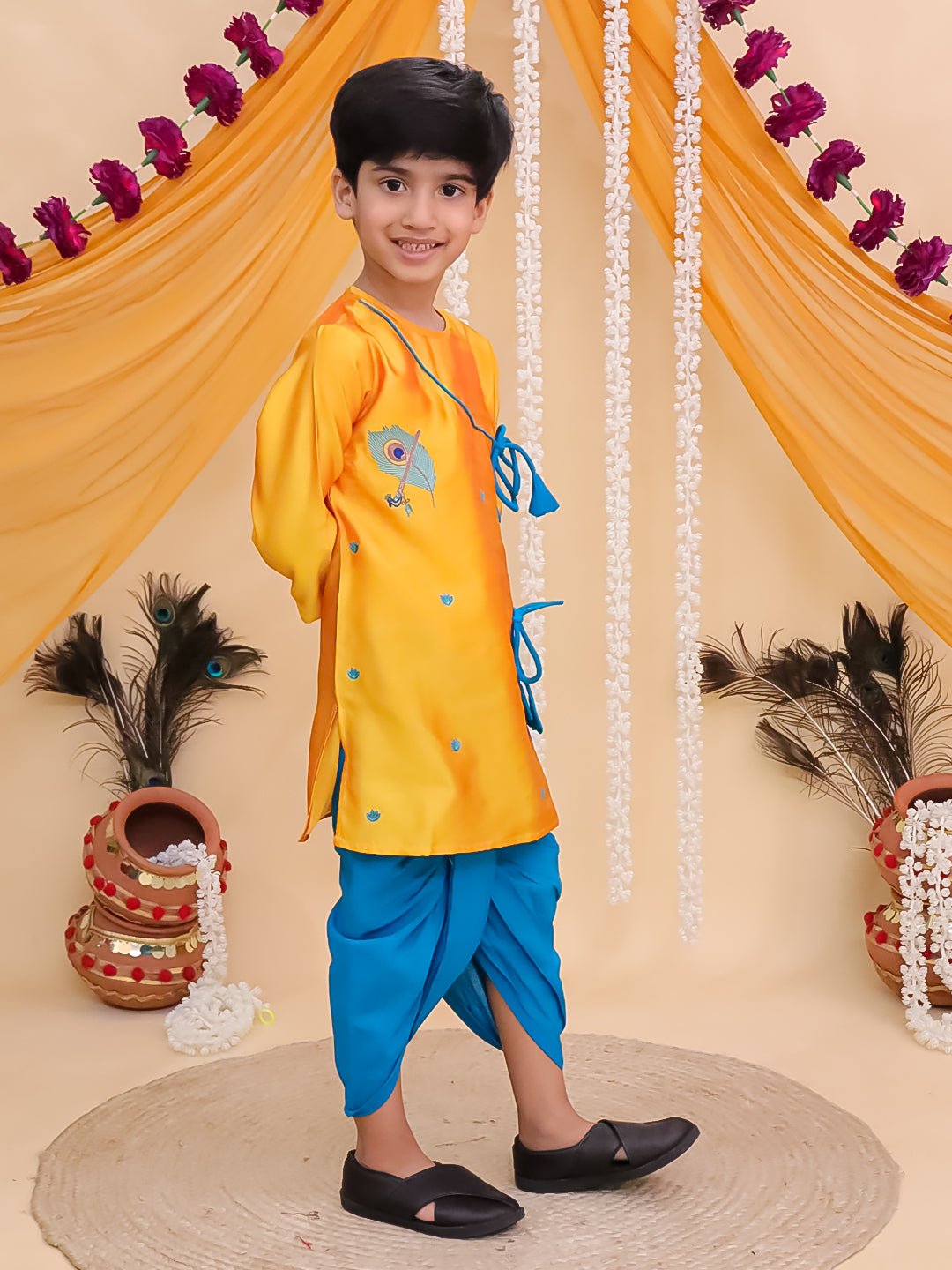 Vrindavan Vibe Embroidered Boys Dhoti Kurta Set
