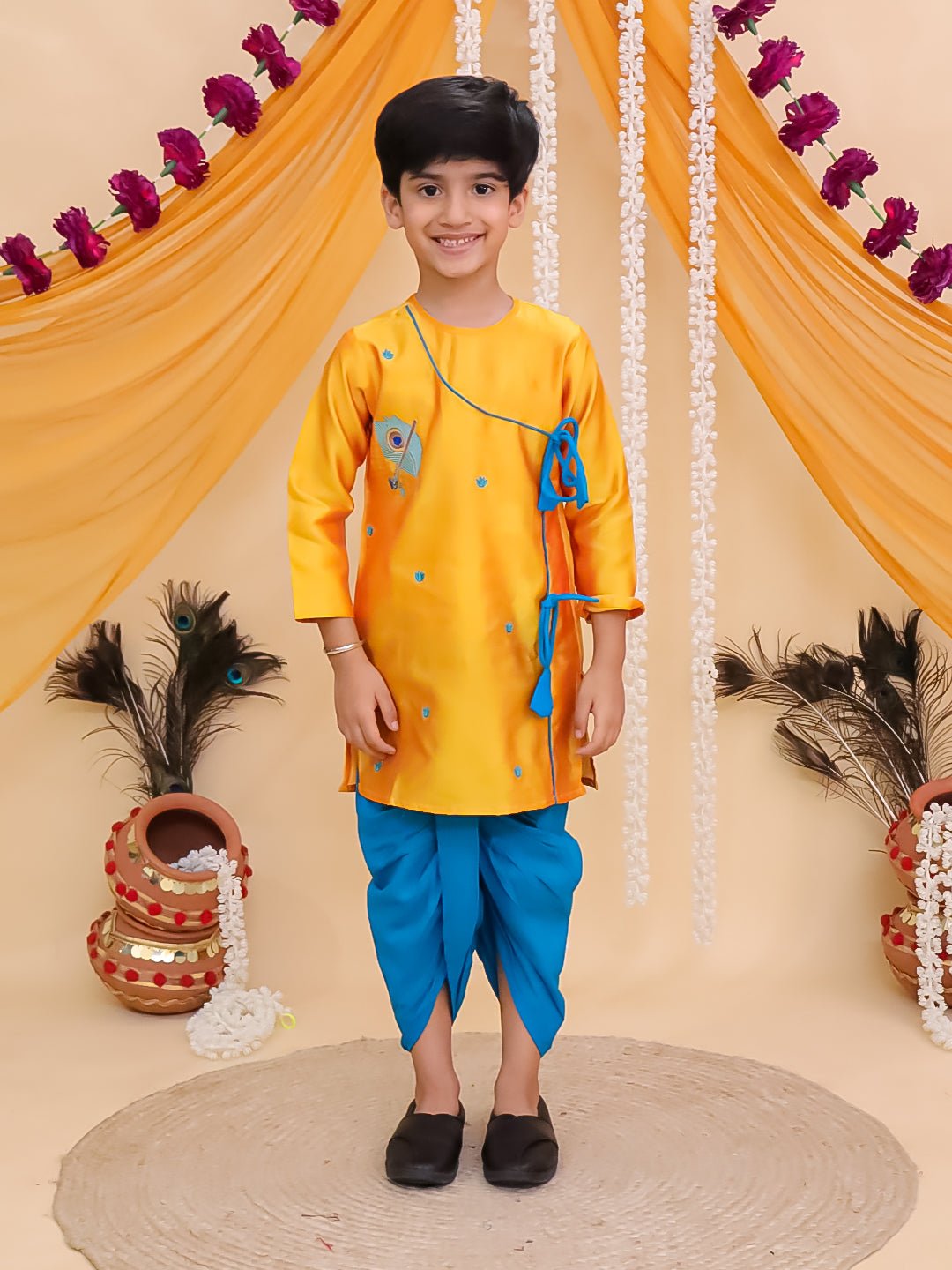 Vrindavan Vibe Embroidered Boys Dhoti Kurta Set