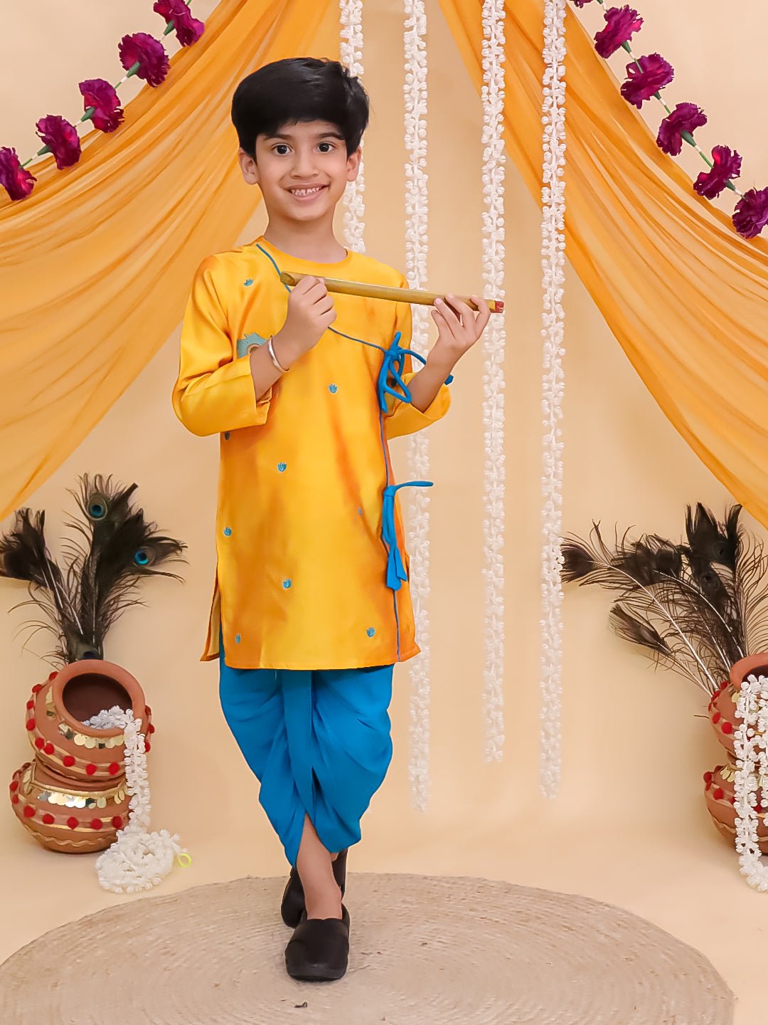 Vrindavan Vibe Embroidered Boys Dhoti Kurta Set