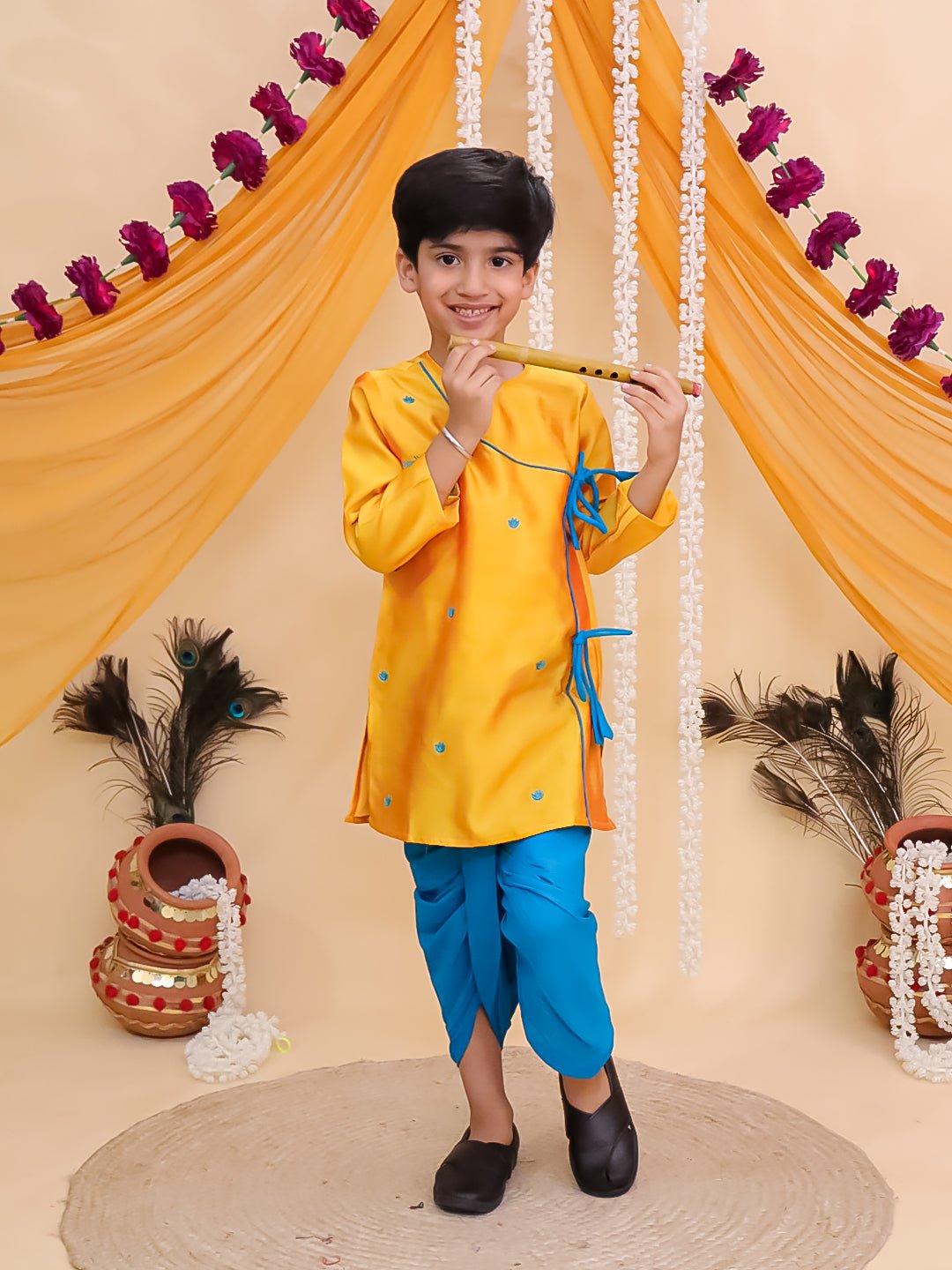 Vrindavan Vibe Embroidered Boys Dhoti Kurta Set