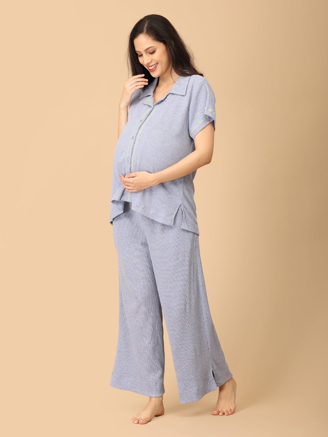  Waffle Cloud Maternity and Nursing Pajama Set Blue