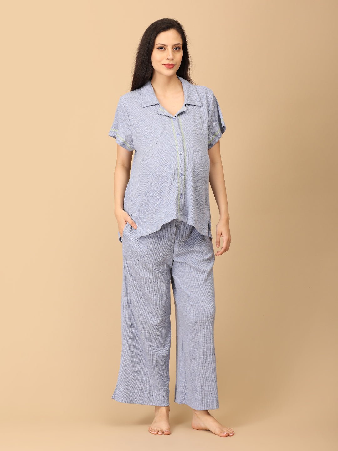  Waffle Cloud Maternity and Nursing Pajama Set Blue
