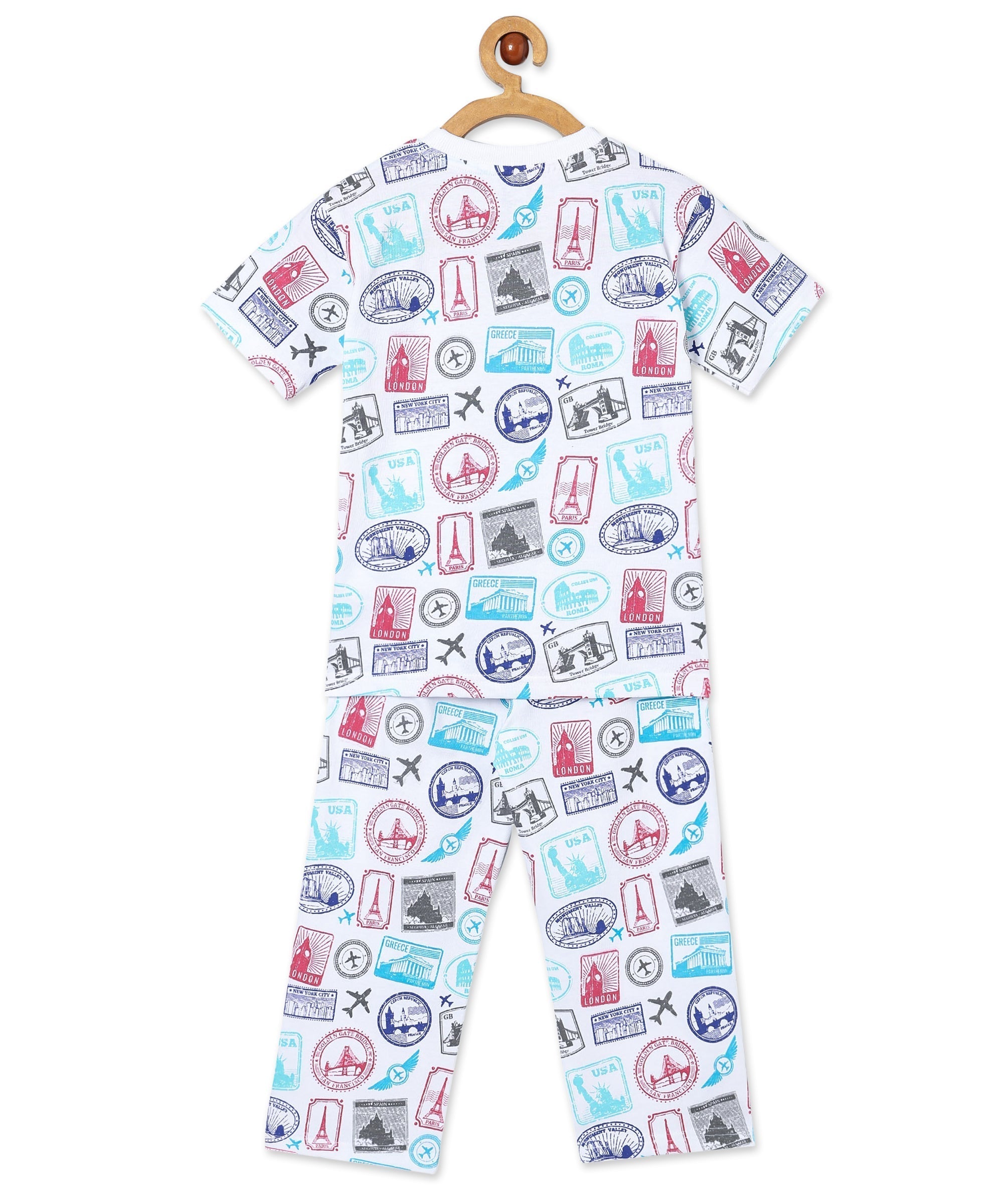 White Wander & Wonder Travel Pajama Set For Kids
