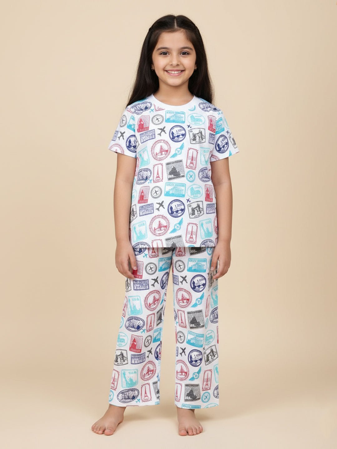 White Wander & Wonder Travel Pajama Set For Kids