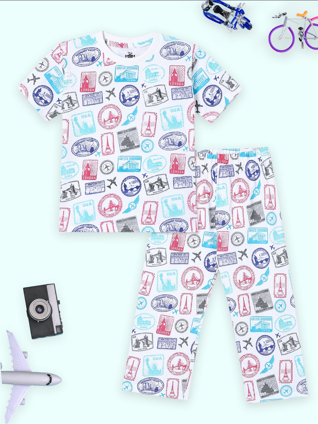 White Wander & Wonder Travel Pajama Set For Kids