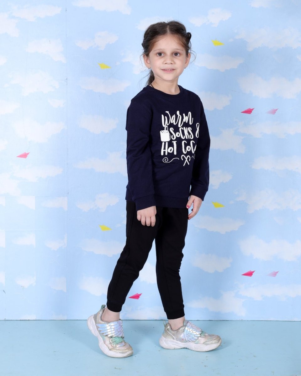  Navy Warm Socks And Hot Cocoa Sweatshirt For Girls