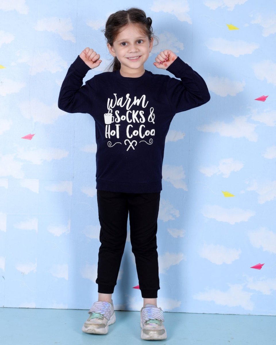  Navy Warm Socks And Hot Cocoa Sweatshirt For Girls