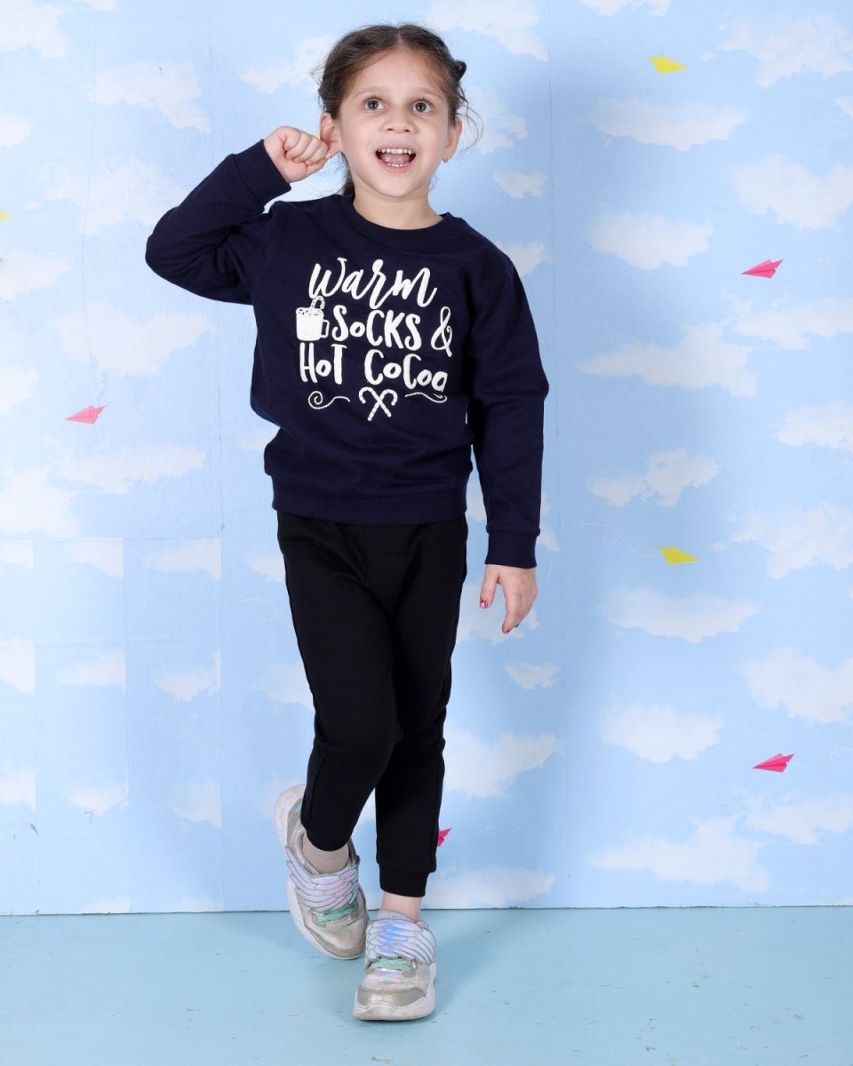  Navy Warm Socks And Hot Cocoa Sweatshirt For Girls