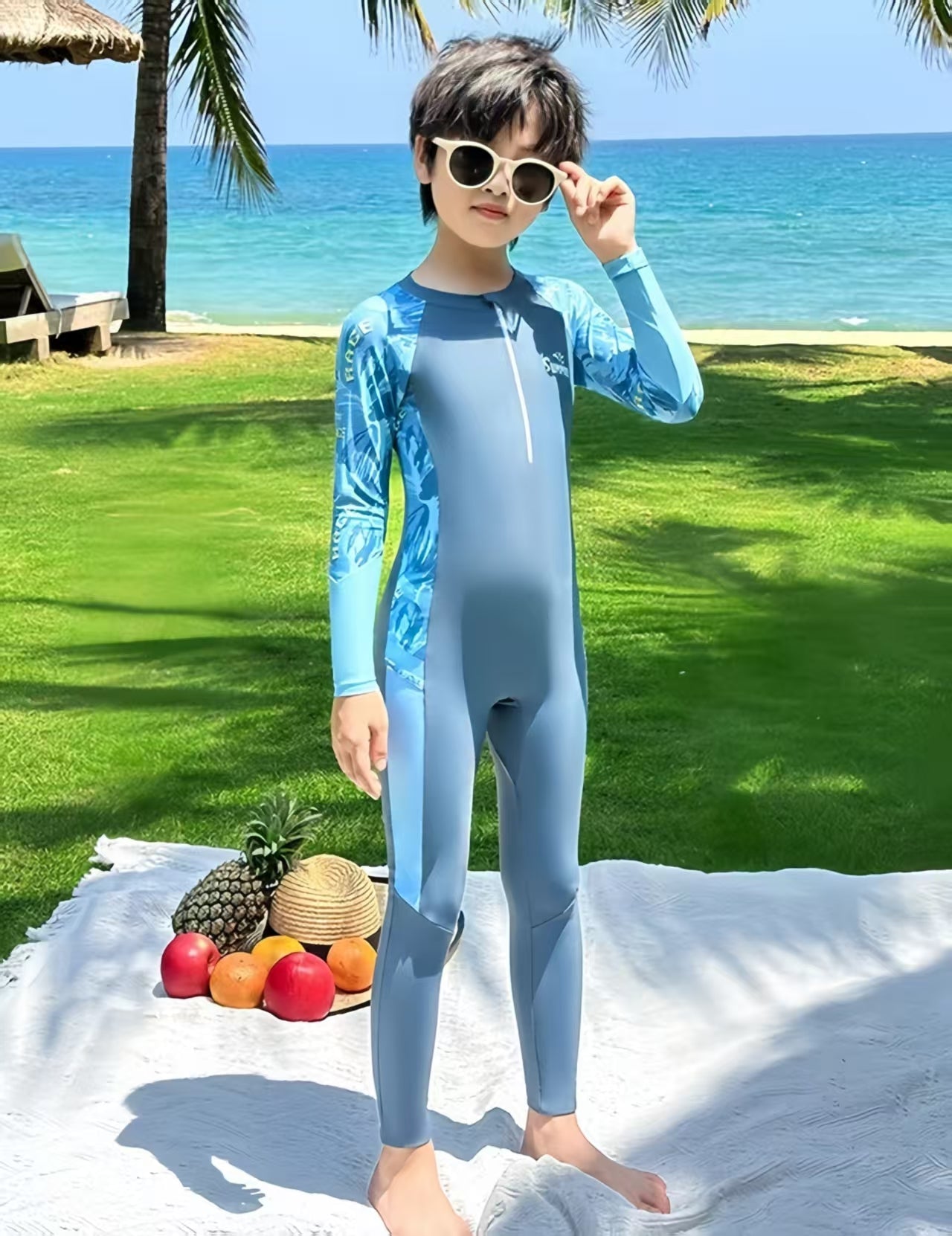Multi Wave Rider Boys Long Sleeve Full Length Swimsuit